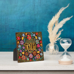 Grateful Fun Floral BoHo Inspirivity Easel Fotoplatte