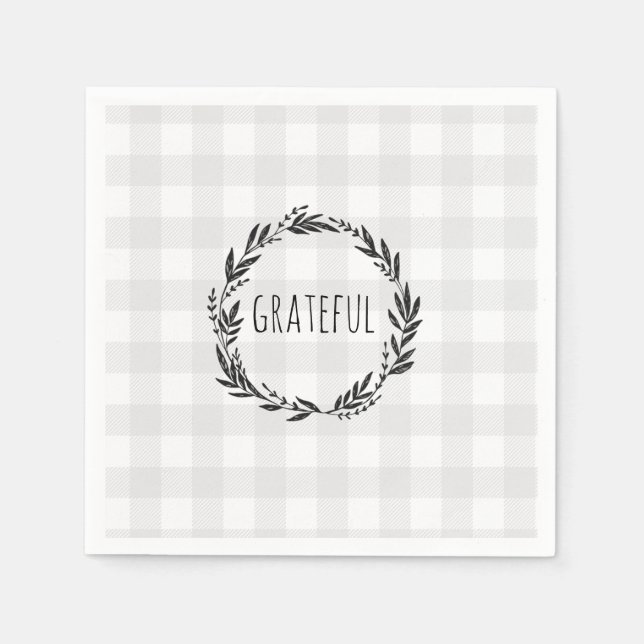 Grateful Gingham Pattern Wreath Serviette (Vorderseite)