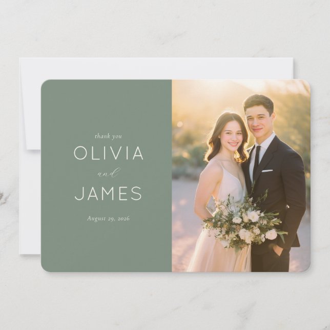 Grateful Green Elegant Photo Dankeskarte (Vorderseite)