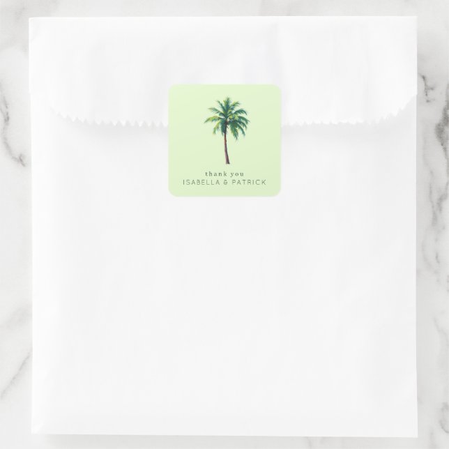 Grateful Green Tropical Palm Tree Quadratischer Aufkleber (Tasche)