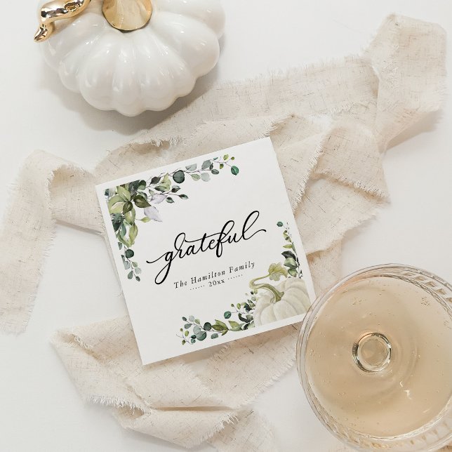 Grateful Greenery Eucalyptus Erntedank Dinner Serviette (Von Creator hochgeladen)