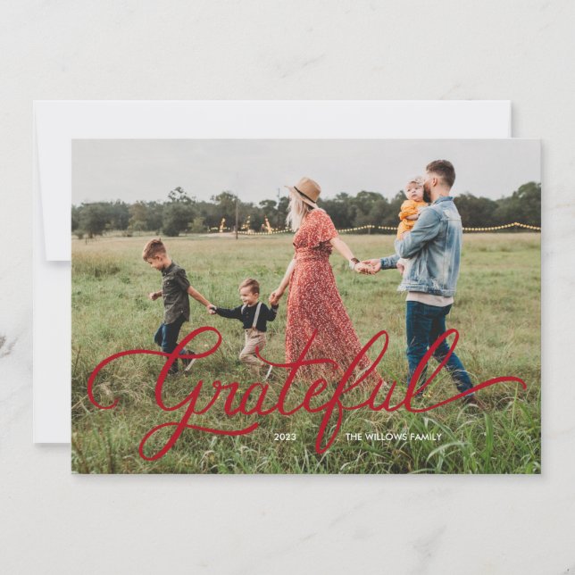 Grateful Hand Lettered Holiday Foto Card Einladung (Vorderseite)