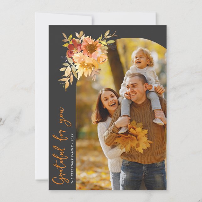 Grateful, happy thanksgiving photo greeting card dankeskarte (Vorderseite)