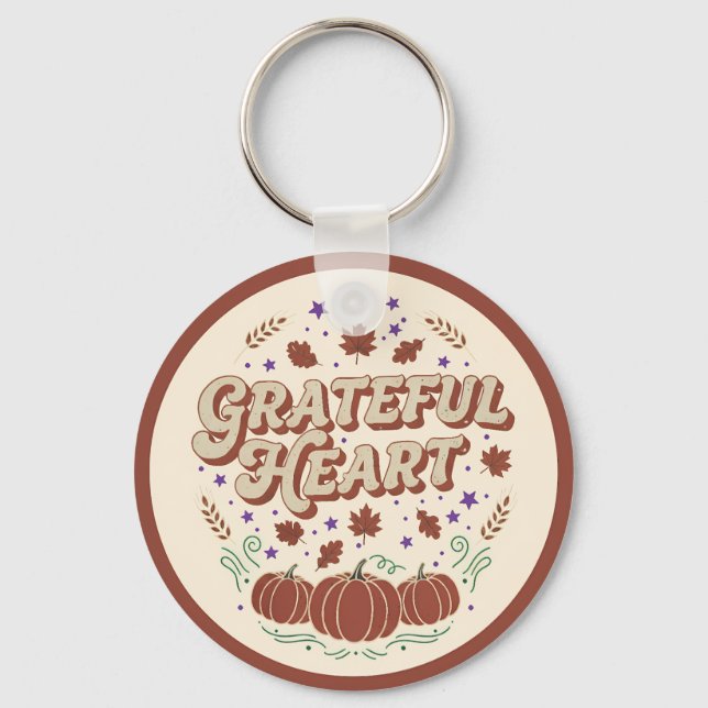 Grateful Heart Autumn Pumpkin Design Schlüsselanhänger (Vorderseite)