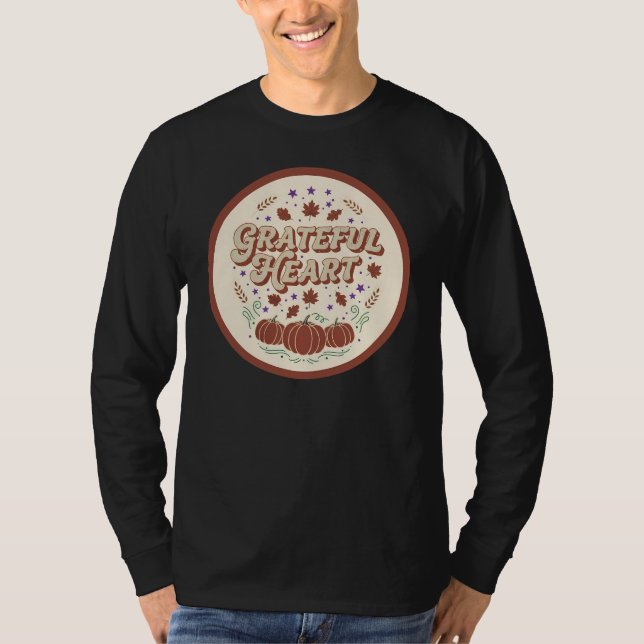 Grateful Heart Autumn Pumpkin Design T-Shirt (Vorderseite)