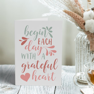 Grateful Heart   Hand Lettered Typography Quote Karte