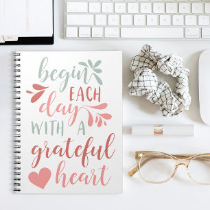 Grateful Heart   Hand Lettered Typography Quote Notizblock