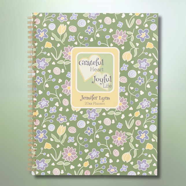 Grateful Heart Joyful Life Personalized Planner  Planer (Grateful Heart Joyful Life Personalized Planner – Floral Green Weekly & Monthly Organizer)
