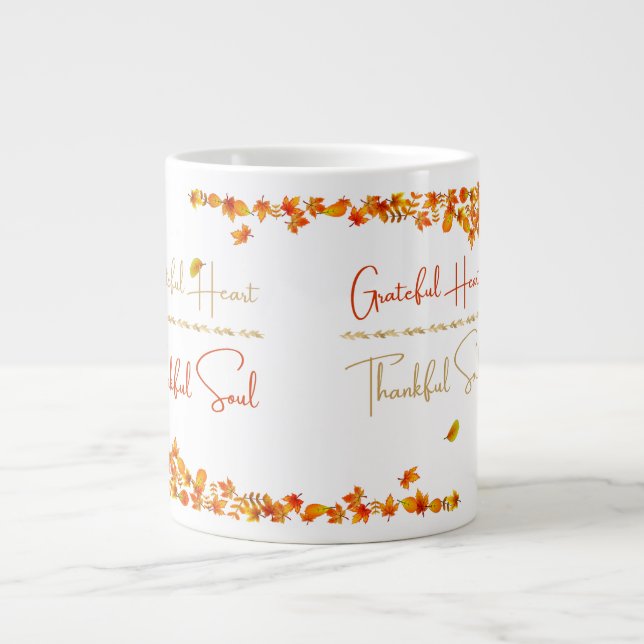 Grateful Heart Thankful Soul Mug – Minimal Fall  Jumbo-Tasse (Vorderseite)