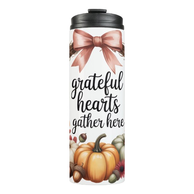 Grateful hearts gather here pumpkin wreath  thermosbecher (Vorderseite)