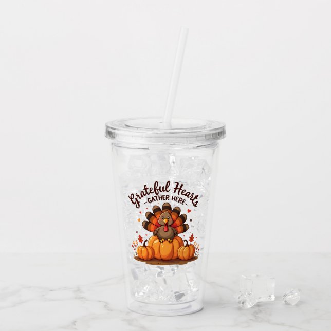 Grateful Hearts Thanksgiving Turkey Acryltrinkbecher (Rückseite Ice)