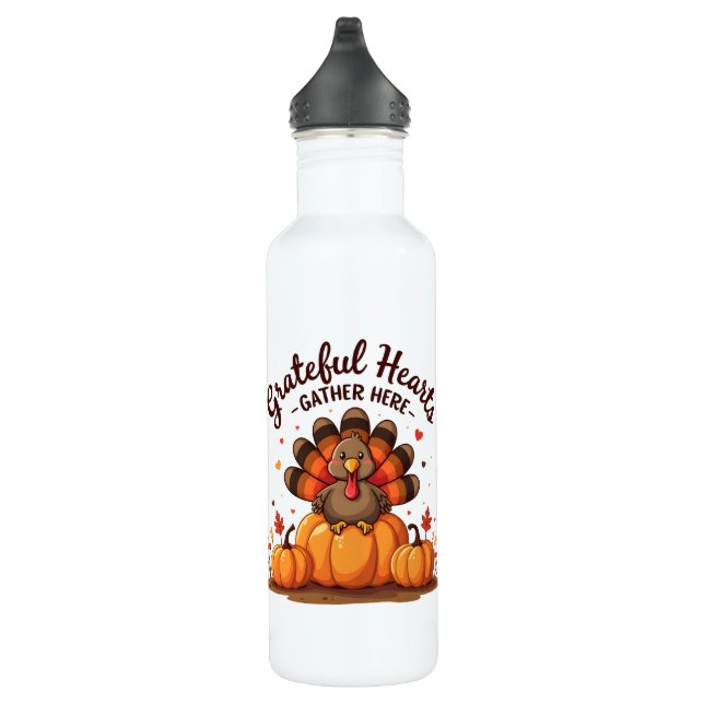 Grateful Hearts Thanksgiving Turkey Edelstahlflasche (Rechts)