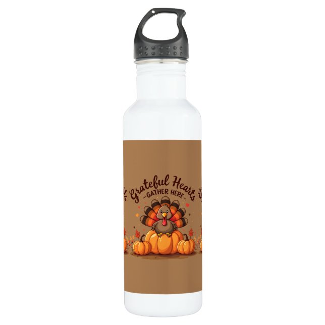 Grateful Hearts Thanksgiving Turkey Edelstahlflasche (Vorderseite)