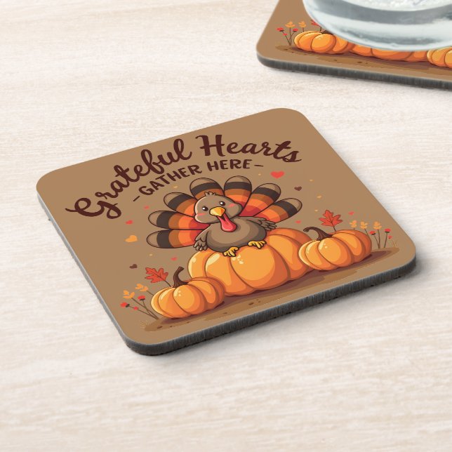 Grateful Hearts Thanksgiving Turkey Getränkeuntersetzer (Linke Seite)