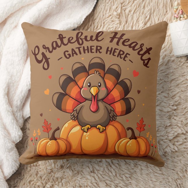 Grateful Hearts Thanksgiving Turkey Kissen (Decke)