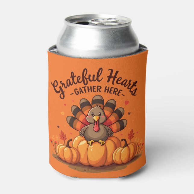 Grateful Hearts Thanksgiving Turkey Orange Dosenkühler (Kanne Vorderseite)