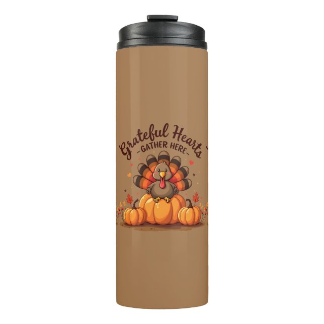 Grateful Hearts Thanksgiving Turkey Thermosbecher (Vorderseite)