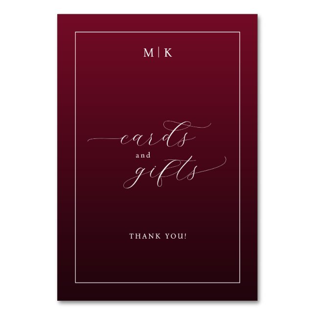 Grateful Maroon Cursive Cards and Gifts Sign Tischnummer (Vorderseite)