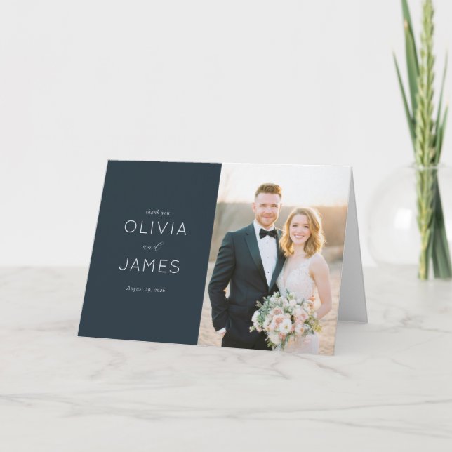 Grateful Navy Elegant Photo Dankeskarte (Vorderseite)