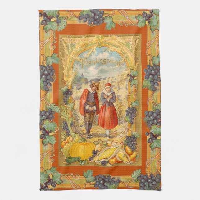Grateful Pilgrims Erntedank Küchentücher (Vertikal)