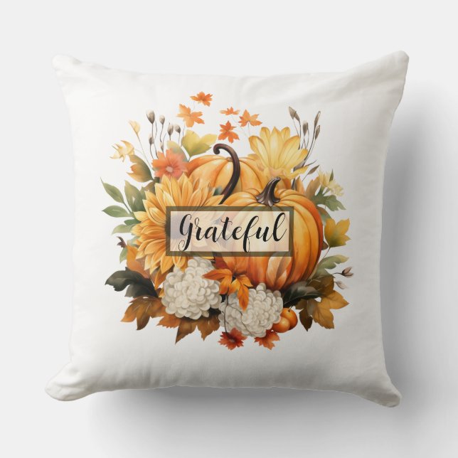 Grateful Pumpkin Floral Fall Thanksgiving Kissen (Vorderseite)