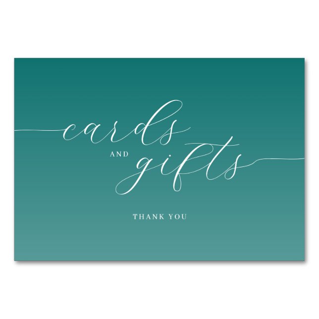 Grateful Teal Cursive Thank You Card Tischnummer (Vorderseite)
