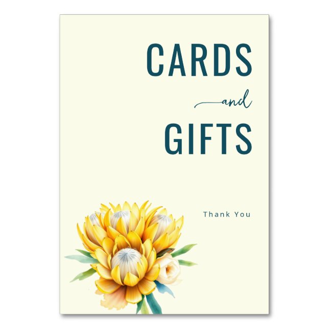 Grateful Teal Watercolor Protea Bouquet Tischnummer (Vorderseite)