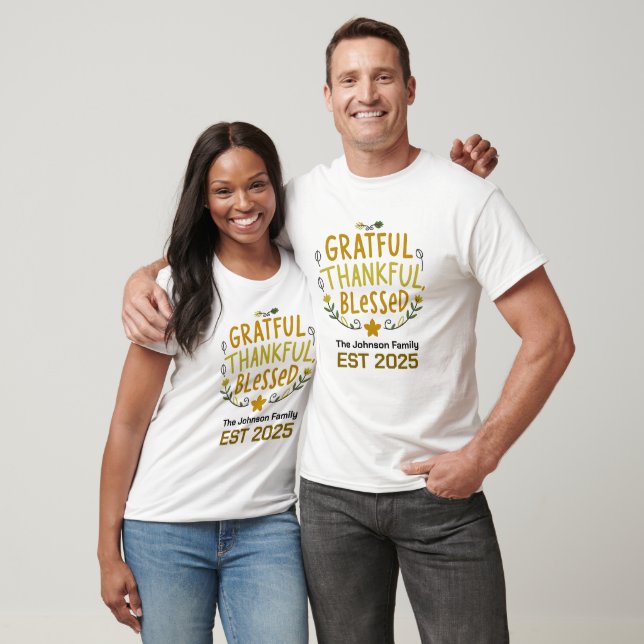 Grateful, Thankful, Blessed Typography Art T-Shirt (Unisex)