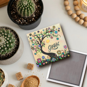 Grateful Whimsical Floral Tree Inspiration Magnet