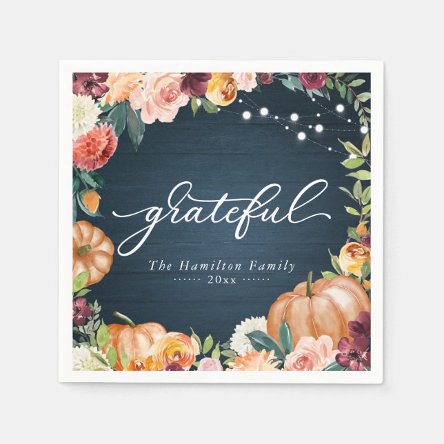 Gratetic Rustic Fall Floral Erntedank Dinner Serviette (Vorderseite)