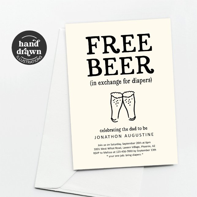 Gratis Bier Funny Diaper Party Einladung (Von Creator hochgeladen)