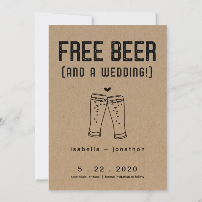Gratis Bier Funny Save the Date Card Einladung (Vorderseite)