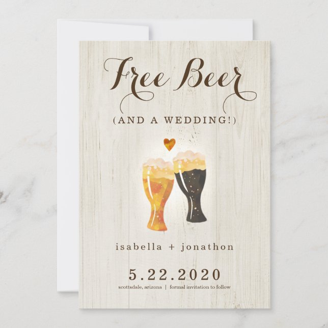 Gratis Bier Funny Save the Date Card Einladung (Vorderseite)