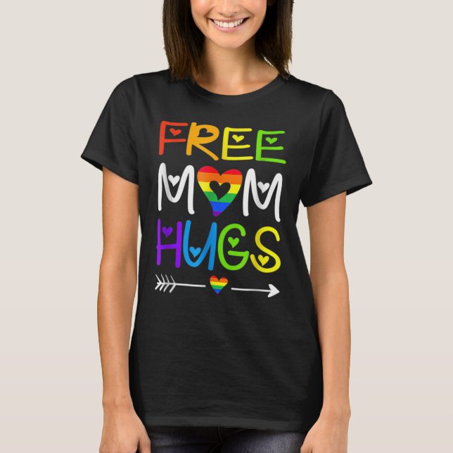 Gratis Mama Hugs Hemd Regenbogen Herz LGBT Pride M T-Shirt (Vorderseite)