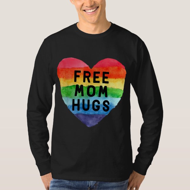 Gratis Mama Hugs LGBT Flag Gay Lesbian Priad Parad T-Shirt (Vorderseite)