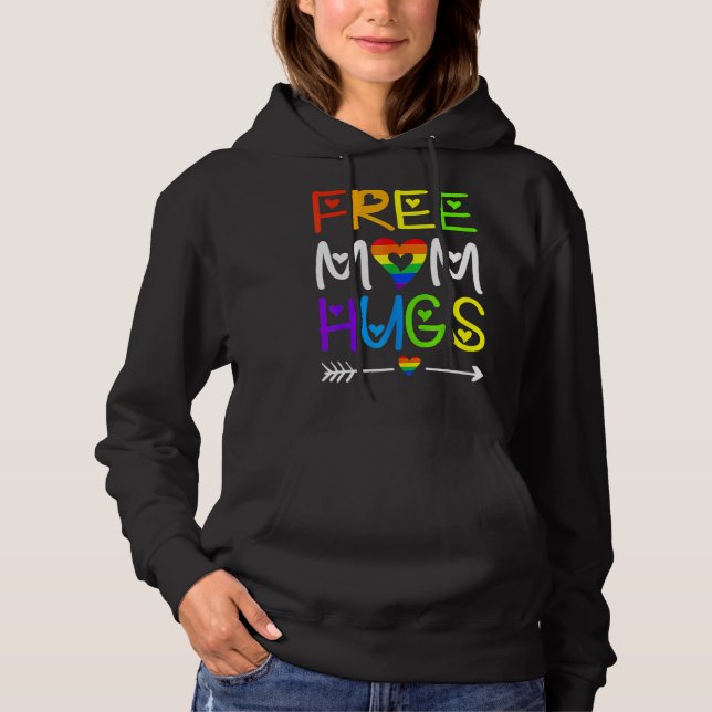 Gratis Mama Hugs Rainbow Heart Lgbt Pride Monat Hoodie (Vorderseite)
