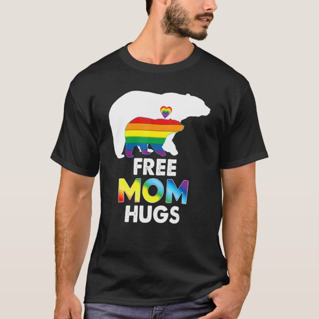 Gratis Mama Hugs Regenbogenbär Lgbt Pride Gay Lesb T-Shirt (Vorderseite)