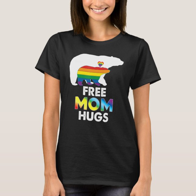 Gratis Mama Hugs Regenbogenbär Lgbt Pride Gay Lesb T-Shirt (Vorderseite)