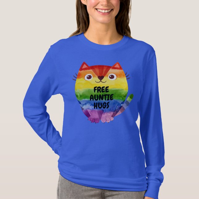 Gratis-Tasenhugs Pride LGBTQ Flag Cat  T-Shirt (Vorderseite)