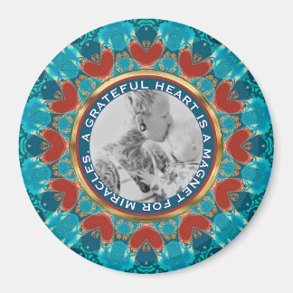 Gratitude Aqua Teal Mandala Custom Words & Photo Magnet