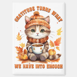 Gratitude & Cozy Vibes – Autumn Cat with Hot Drink Magnet