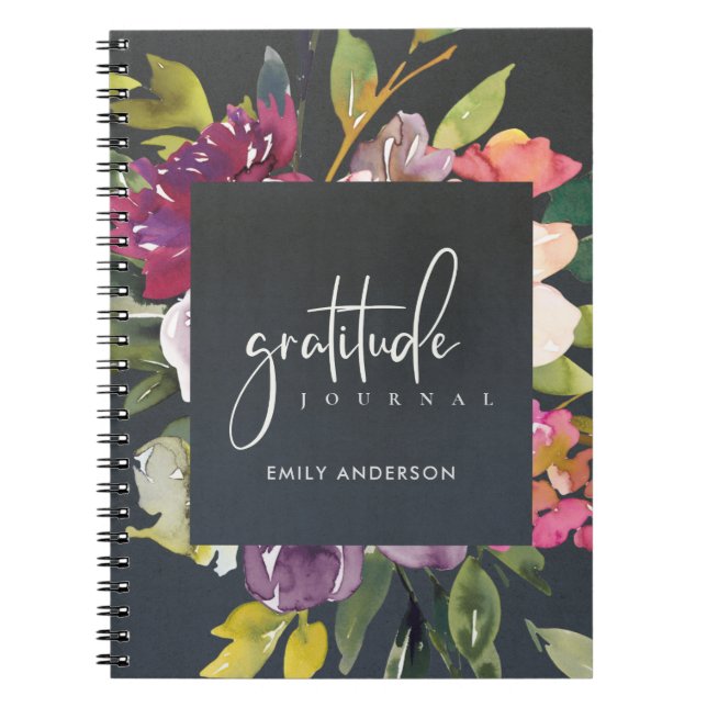 GRATITUDE JOURNAL GRAY PINK BURGUNDDY LILA FLORAL NOTIZBLOCK (Vorderseite)