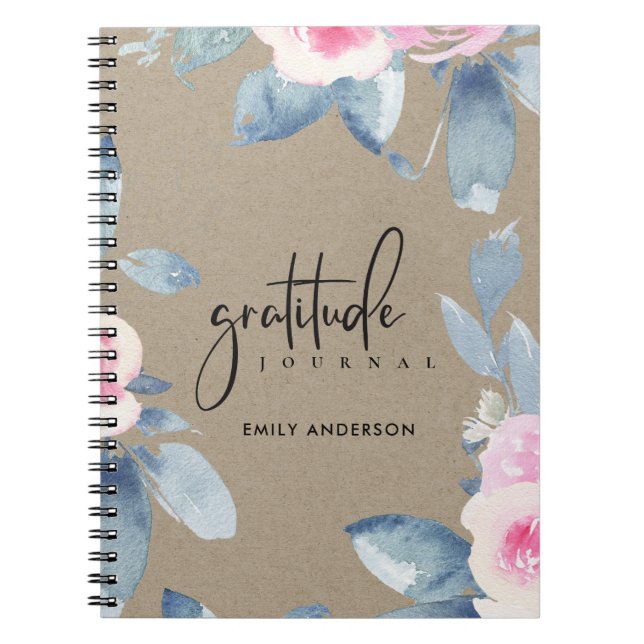 GRATITUDE JOURNAL KRAFT PINK BLUSH BLUE BLUE FLORA NOTIZBLOCK (Vorderseite)