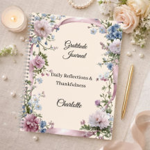 Gratitude journal pink ribbon cream florals