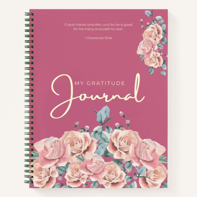 Gratitude Journal | Pink Watercolor Floral Design Notizbuch (Vorderseite)