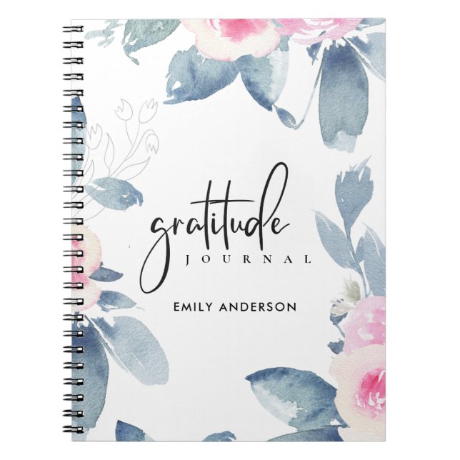 GRATITUDE JOURNAL SOFT PINK BLUSH BLUE BLUE FLORAL NOTIZBLOCK (Vorderseite)