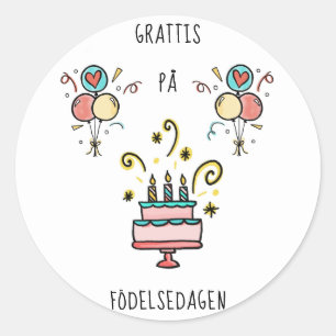 Grattis på födelsedagen   Happy Birthday Runder Aufkleber