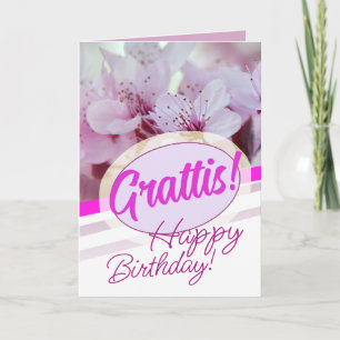 Grattis Pink in schwedischer Sprache und Lila Flor Karte
