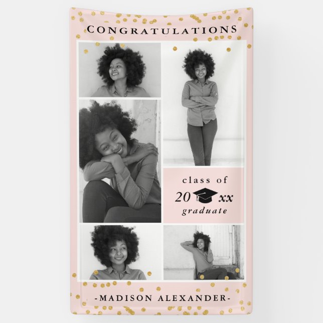 Gratulation 2019 Graduate Blush Foto Collage Banner (Vertikal)