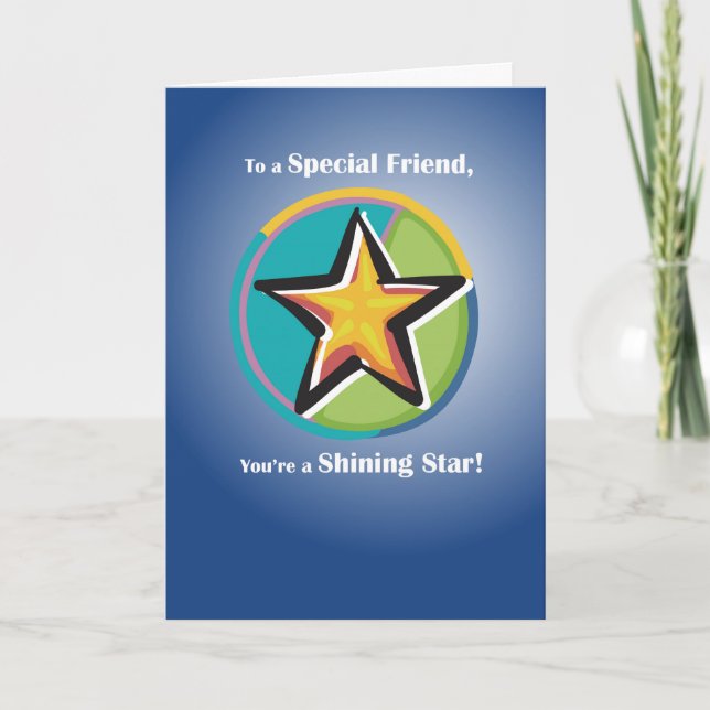 Gratulation an Friend with Shining Star on Blu Karte (Vorderseite)
